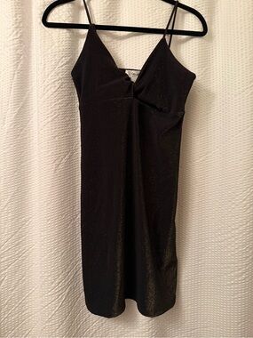 Vintage M Studio Shimmer Mini Dress Sz L Body Con Gold Black Stretch Disco Chic